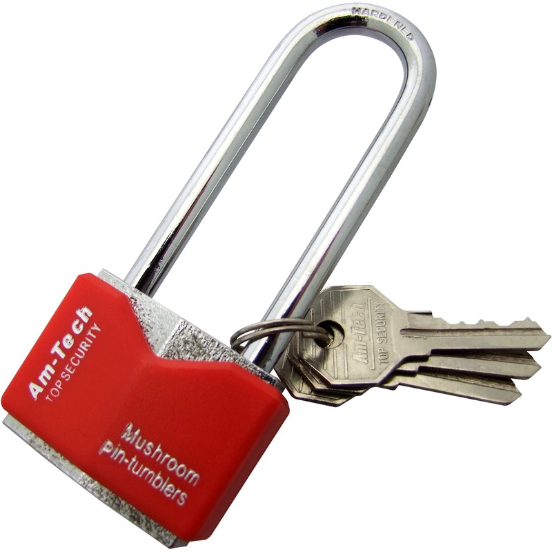 Amtech Rhombic Chrome Plated Long Shackle Padlocks with Plastic Cover