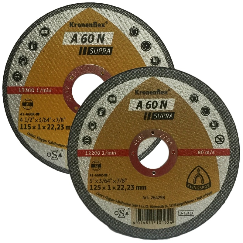 Klingspor A60N Supra 1mm Aluminium Cutting Discs 115mm 125mm Diameter