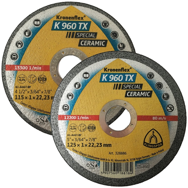 Klingspor K960TX 1mm Ceramic Cutting Discs 115mm 125mm Diameter