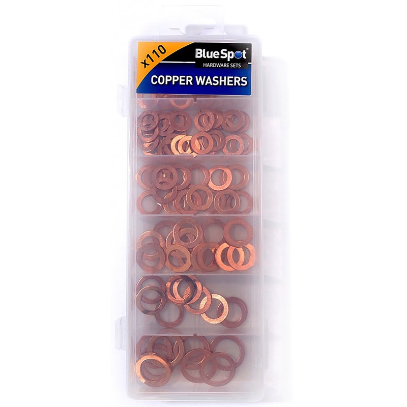 BlueSpot 110 Piece Copper Washer Assortment Drain Plug Seal 6-16mm In Storage Case