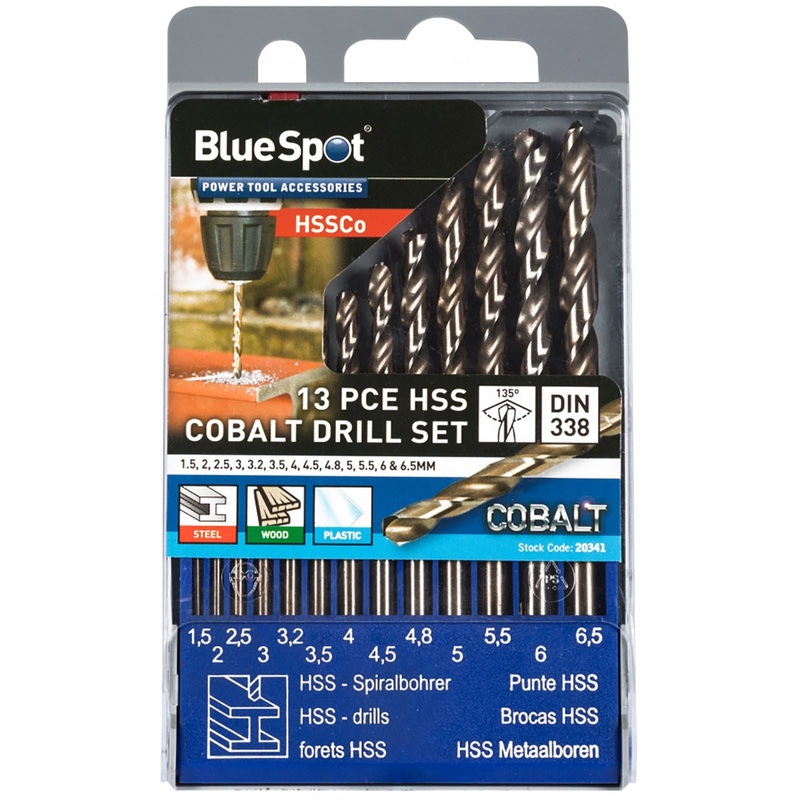 BlueSpot 13 Piece Fully Ground 5% Cobalt Drills (1.5 - 6.5mm)