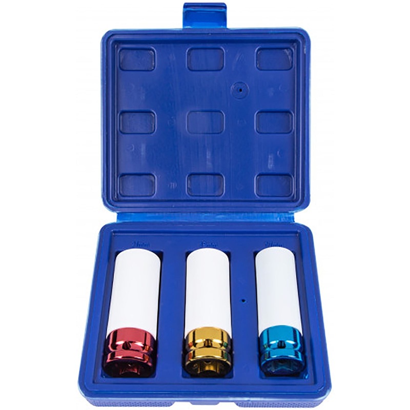 BlueSpot 3 Piece Colour Coded 1/2" Drive Alloy Wheel Impact Sockets