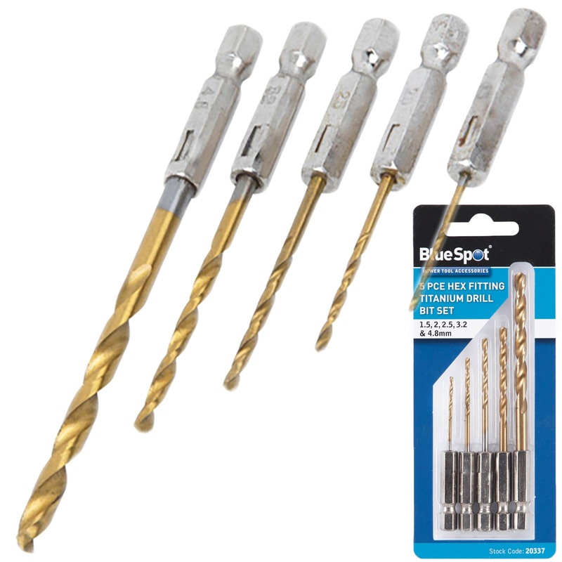 BlueSpot 5 Piece Titanium Drill Bit Set 1.5-4.8mm Hex Shank
