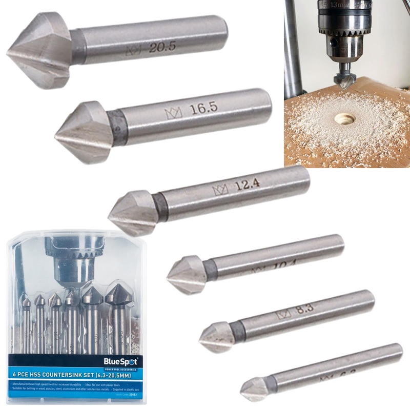 BlueSpot HSS Countersink Set 6 Piece 6.3mm-20.5mm for Wood Metal Plastics