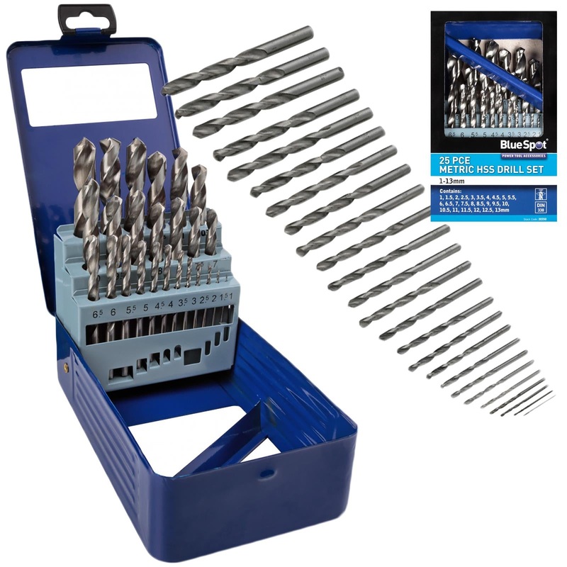 BlueSpot HSS Drill Bit Set 25 Piece Metric in Metal Case 1-13mm