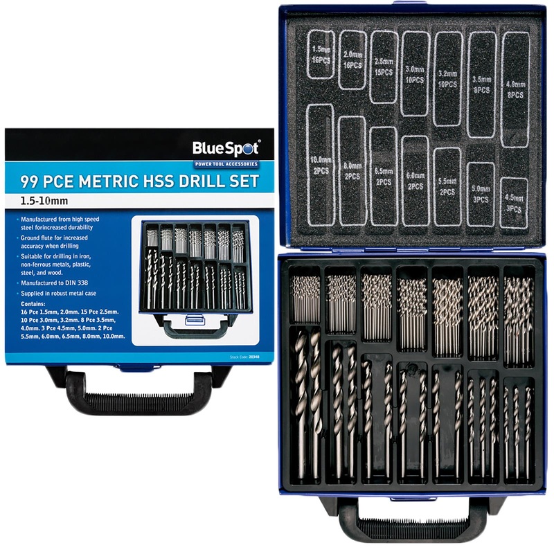 BlueSpot HSS Drill Bit Set 99 Piece 1.5mm-10mm in Metal Case
