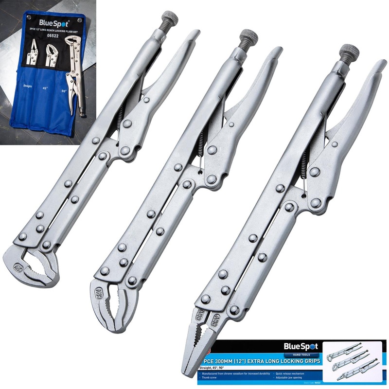 BlueSpot Locking Plier Grips Extra Long 3 Piece 300mm (12")