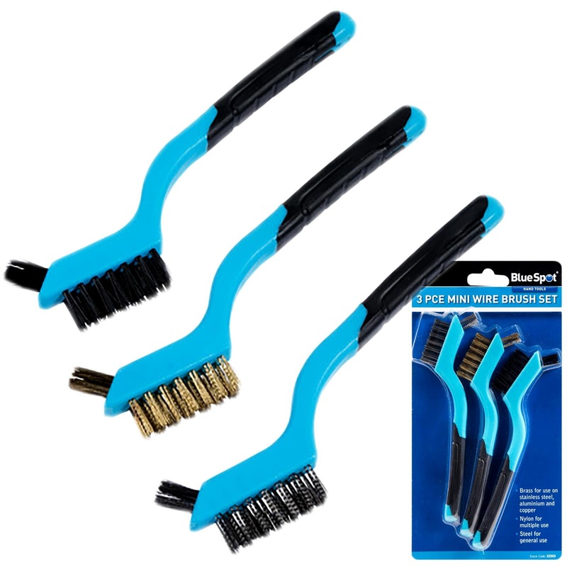 BlueSpot Mini Wire Brush Set 3 Piece Brass Nylon Steel Heads