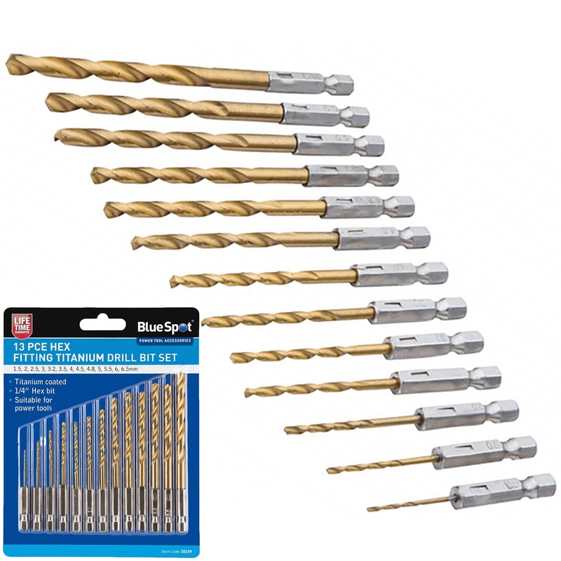 BlueSpot Titanium Drill Bit Set 13 Piece  1.5-6.5mm Hex Shank