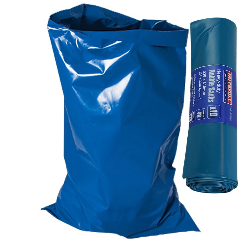 Faithfull 10 Pack Heavy Duty Rubble Bags 810mm x 530mm 125 Micron