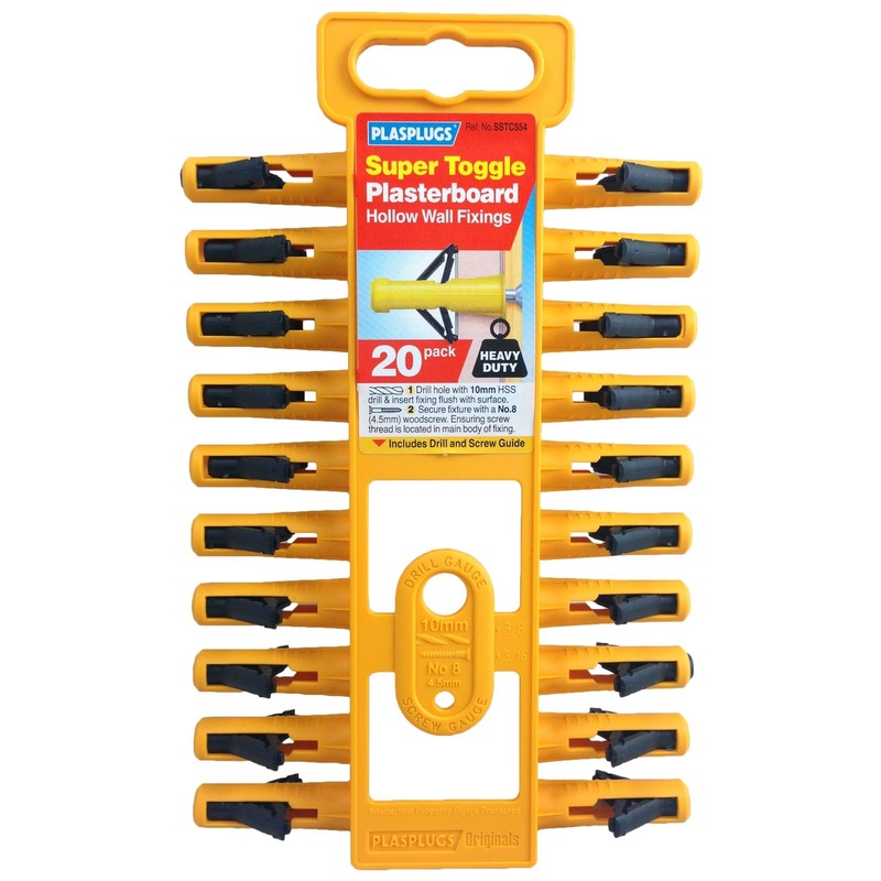 PlasPlugs 20 Piece Super Toggle Plasterboard Hollow Wall Fixings Plugs