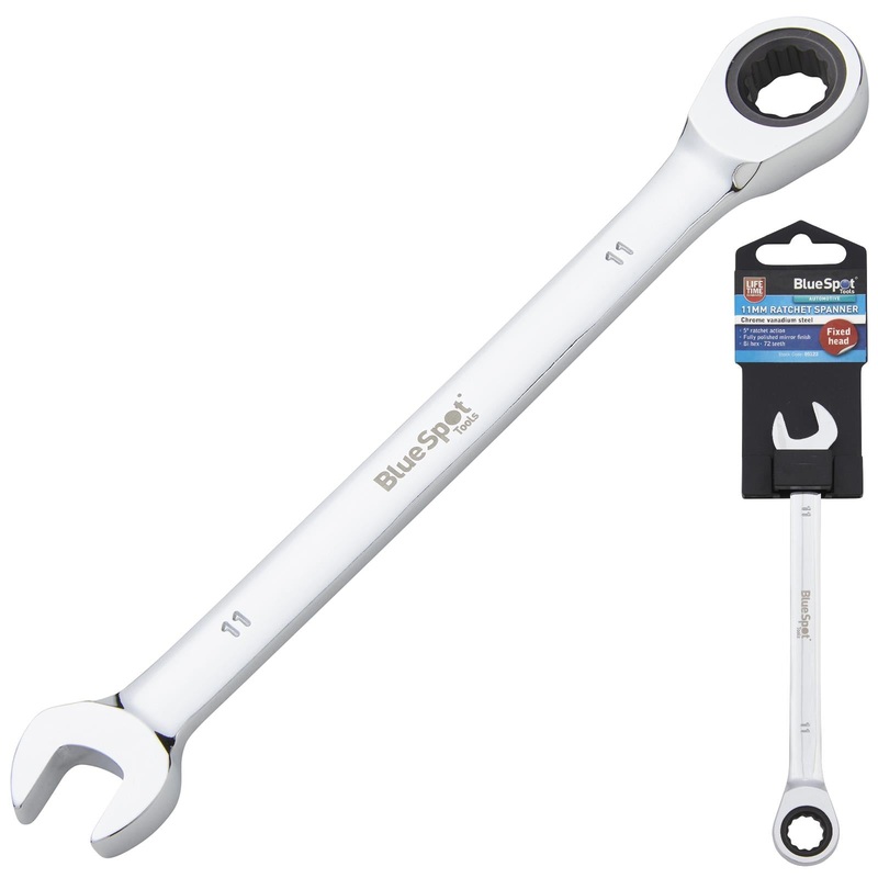 BlueSpot Ratchet Combination Spanner Fixed Head Chrome Vanadium 11mm