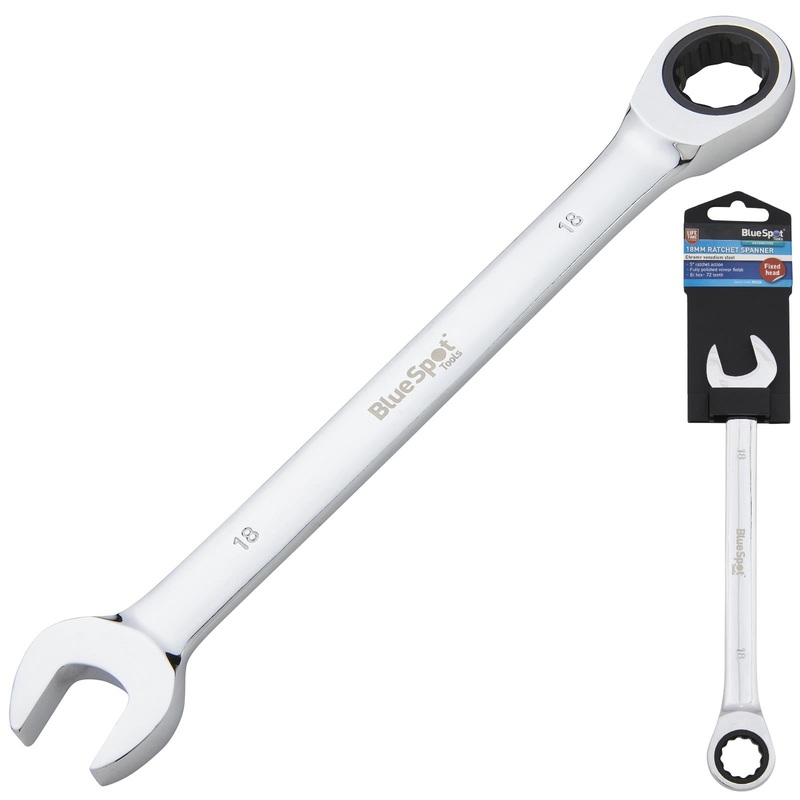 BlueSpot Ratchet Combination Spanner Fixed Head Chrome Vanadium 18mm