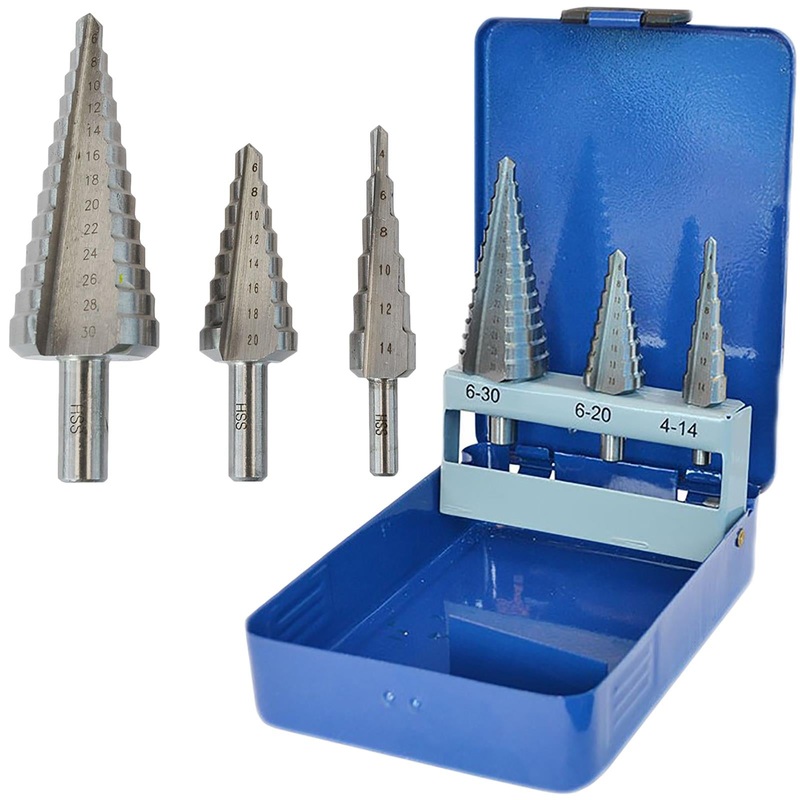Faithfull Step Drill Set HSS 3 Piece 4-14mm 6-20mm 6-30mm Hole Cutter