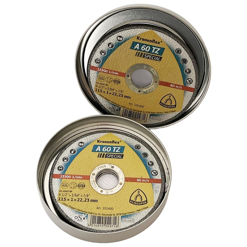 Klingspor Cutting Slitting Discs for Stainless Steel 115mm x 1mm A60TZ 10 Pack in Tin
