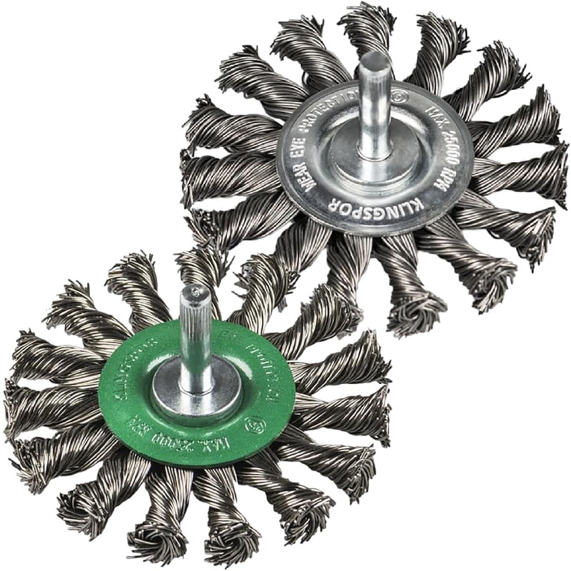Klingspor Twist Knot Wire Wheel Brush 75mm x 6mm Shank Steel or Stainless Steel BRS600Z
