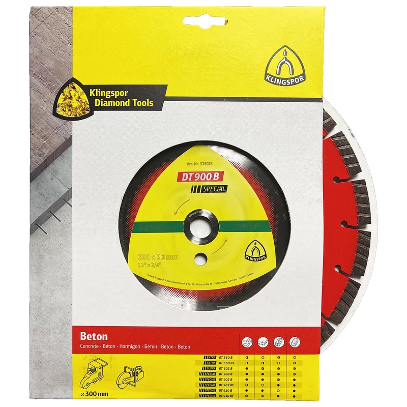 Klingspor Diamond Cutting Blade 300mm for Reinforced Concrete Turbo Laser Welded DT900B