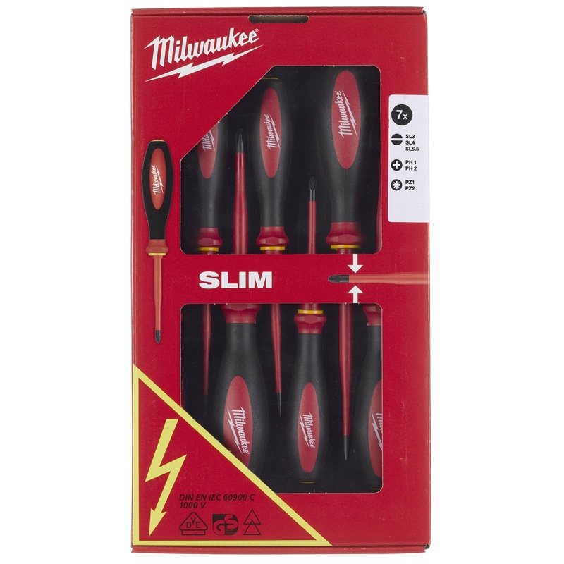 Milwaukee VDE Slim Screwdriver Set 7 Piece Slotted Phillips Pozi