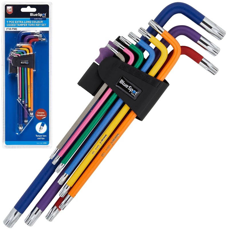 BlueSpot Torx Key Set Extra Long Colour Coded Tamperproof T10-T50 9 Piece