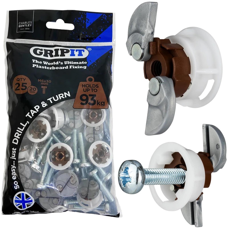 GripIt Brown Plasterboard Fixings 20mm 25 Pack