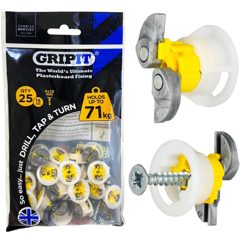 GripIt Yellow Plasterboard Fixings 15mm 25 Pack