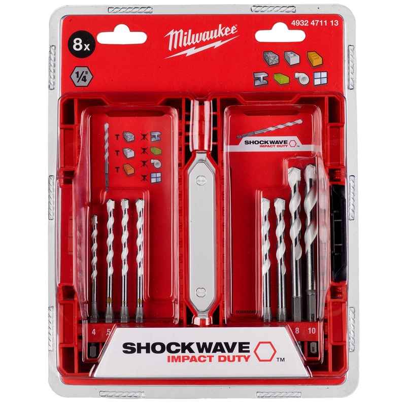 Milwaukee Multi Material Drill Bit Set SHOCKWAVE Impact Duty 8 Piece 4-10mm