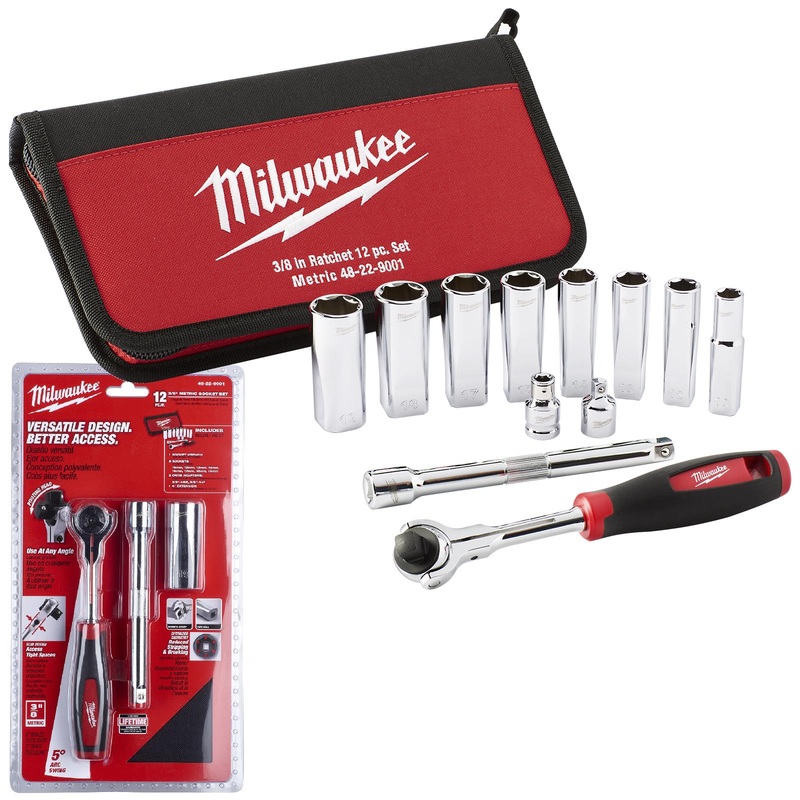 Milwaukee Tradesman Ratchet and Socket Set 3/8" Drive 12 Piece 10-19mm