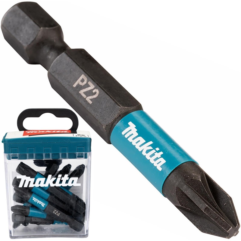 Makita Impact Screwdriver Bits Black Pozi PZ2 x 50mm 10 Piece Set Tic Tac Box E-12413
