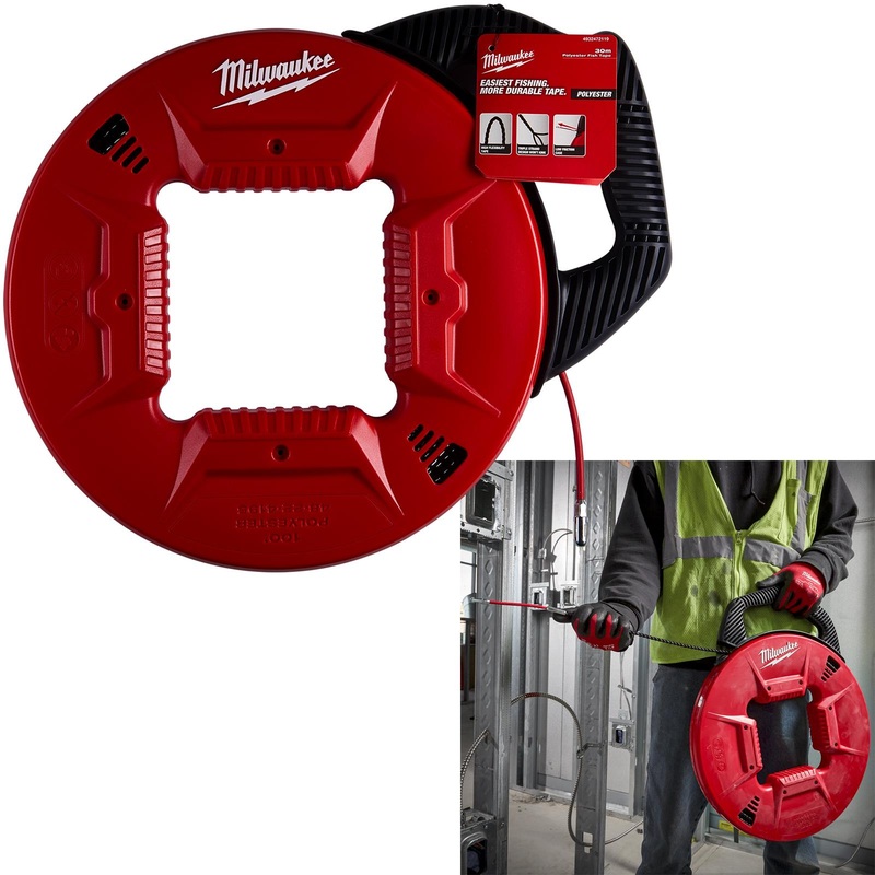 Milwaukee Fish Tape Polyester Non-Conductive 30m Cable Management Draw Wire Pulling Electrician