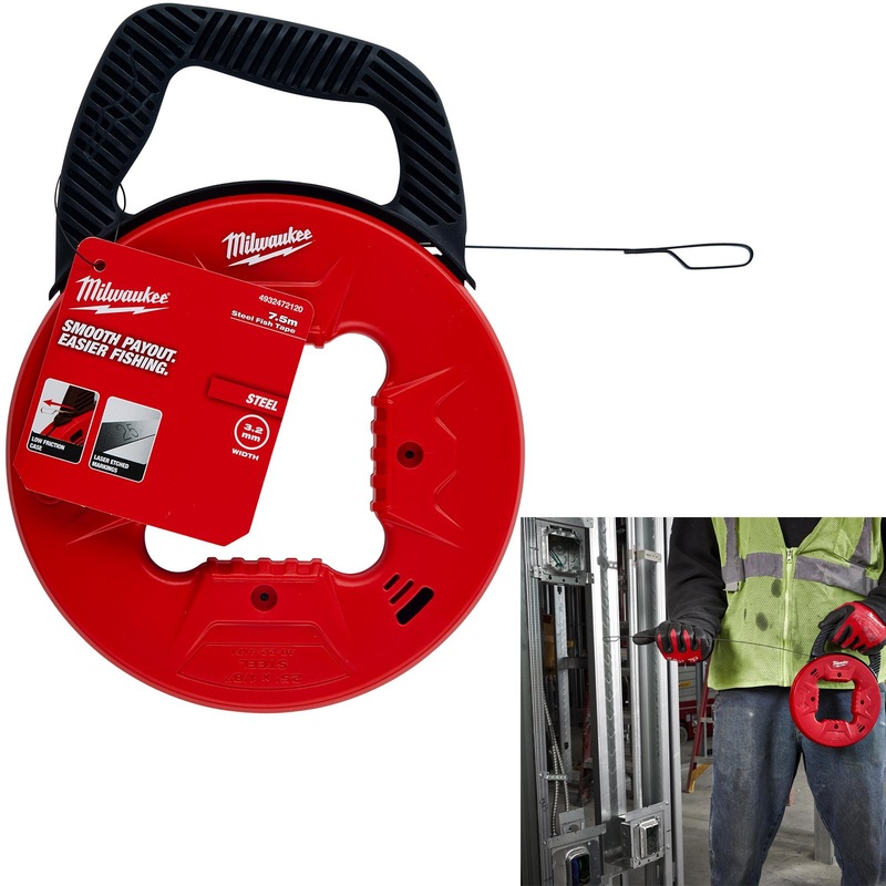 Milwaukee Fish Tape Steel 7.5m Cable Management Draw Wire Pulling Electrician