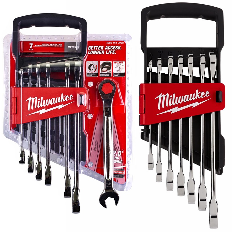 Milwaukee Ratchet Combination Spanner Set MAX BITE Fixed Head 7 Piece 8-17mm