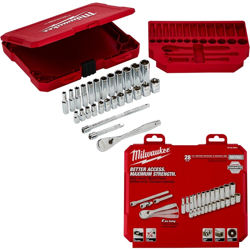 Milwaukee Ratchet Socket Set 1/4" Drive 28 Piece Metric 5-15mm