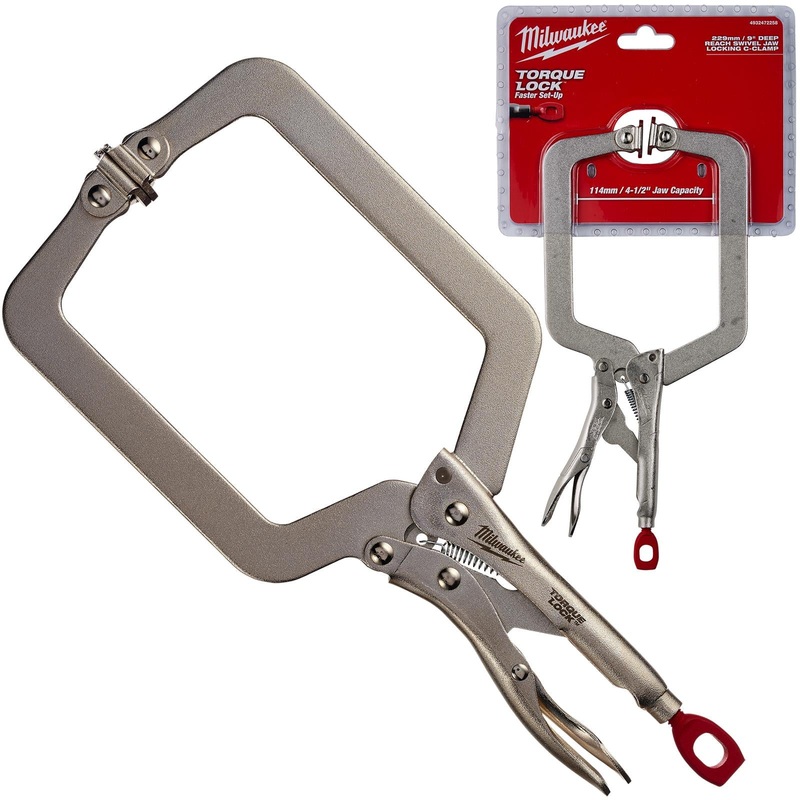 Milwaukee Torque Lock Locking C Clamp 230mm Deep Reach Clamp with Swivel Jaws