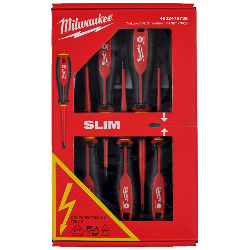 Milwaukee Tri-Lobe VDE Screwdriver Set Slim 7 Piece Slotted Phillips