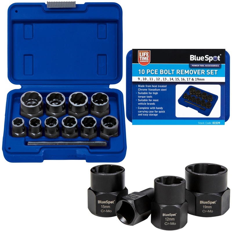 BlueSpot Bolt Remover Nut Extractor 3/8" 9-19mm Damaged Rounded Rusted Painted