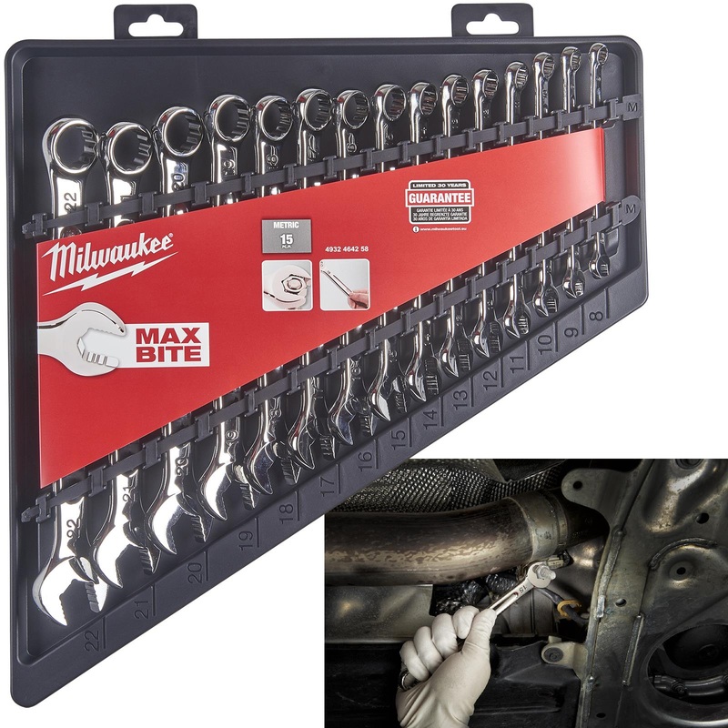 Milwaukee Combination Spanner Set MAX BITE 15 Pieces 8 - 22mm