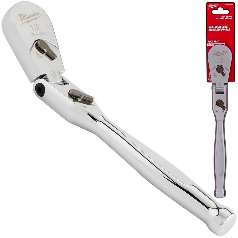 Milwaukee Socket Ratchet Wrench Flexible Head 1/2" Drive 90 Tooth Slim Profile Head
