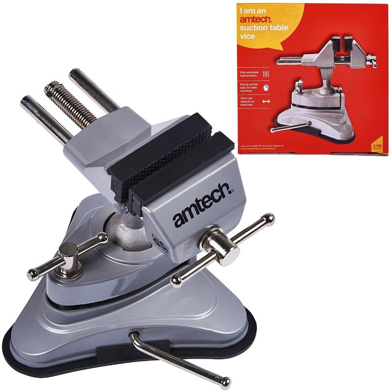 Amtech Bench Vice Clamp Table Suction Base Soft Jaws Rotating 70mm 2.75