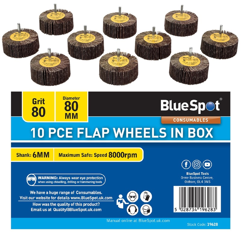 BlueSpot Flap Wheels In Box 10 Pieces 800 Grit 80mm