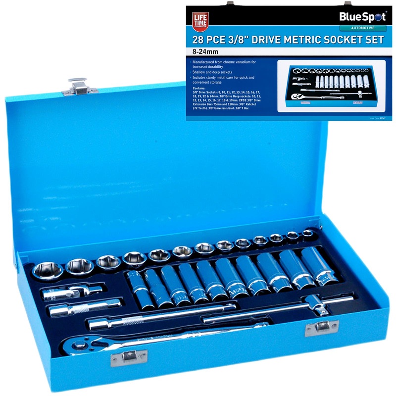 BlueSpot Metric Socket Set 3/8" Drive 28 Piece 8-24mm Metal Storage Case