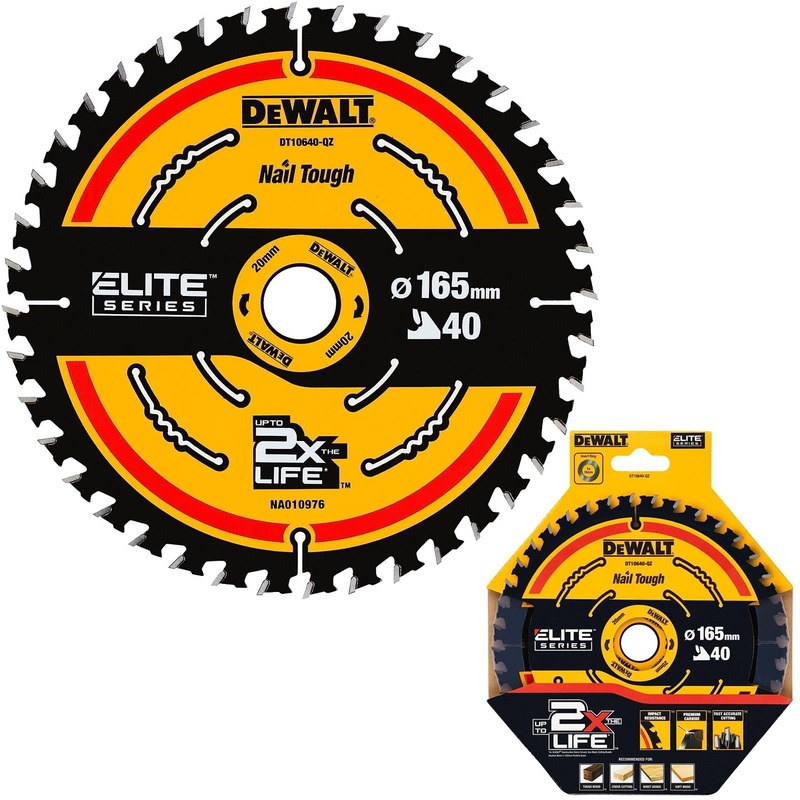 DeWalt Elite Circular Saw Blade 165mm x 20mm 40T Wood Cutting Framing DT10640