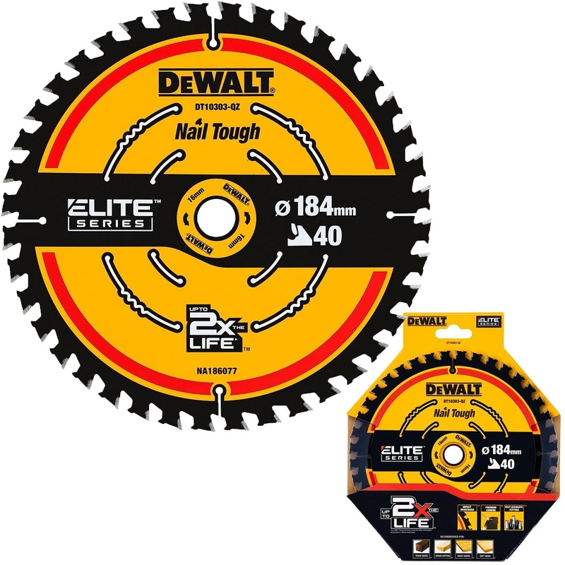 DeWalt Elite Circular Saw Blade 184mm x 16mm 40T Wood Cutting Framing DT10303