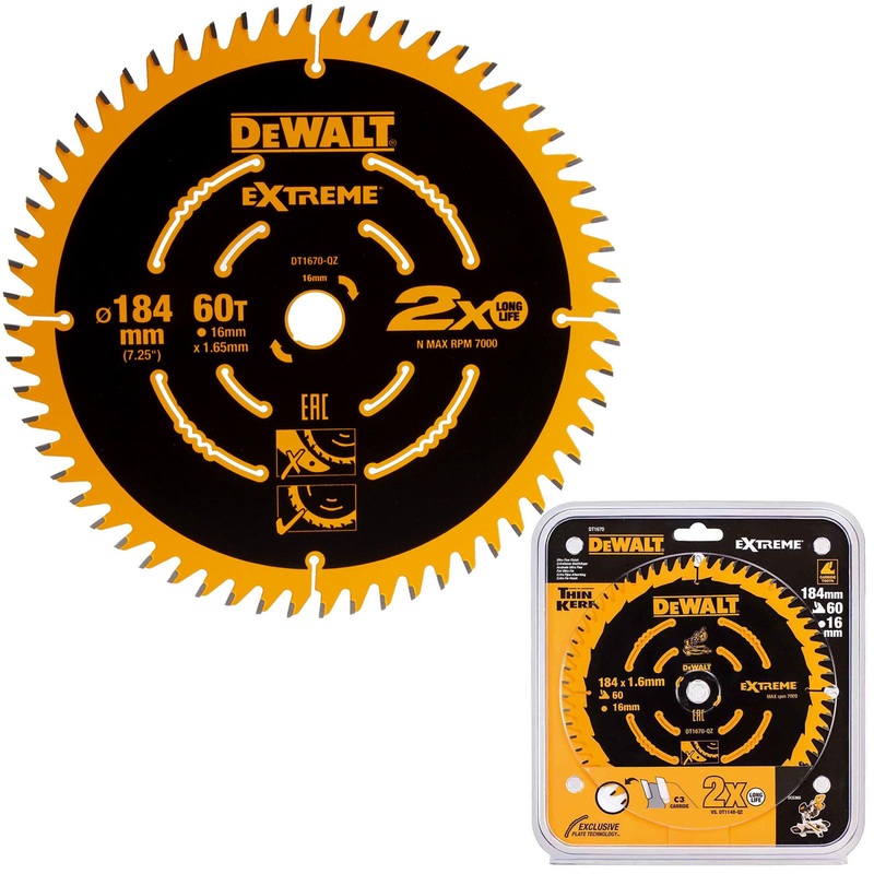 DeWalt Extreme Circular Saw Blade 184mm x 16mm 60T Wood Cutting Framing DT1670