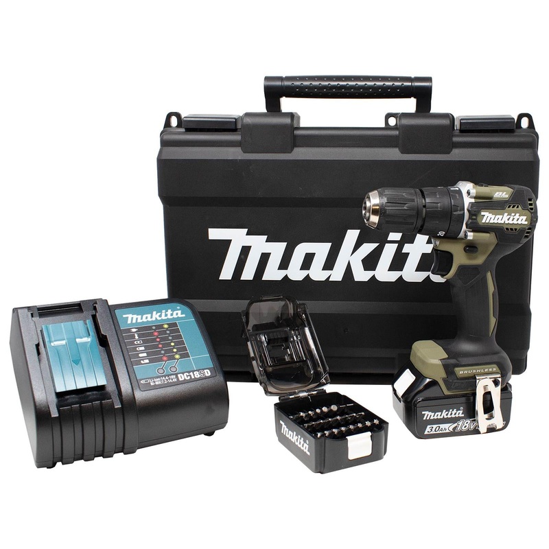 Makita Combi Drill Hammer Driver 18V LXT Li-ion Brushless Cordless Olive Range 1 x 3Ah DHP487FX3O