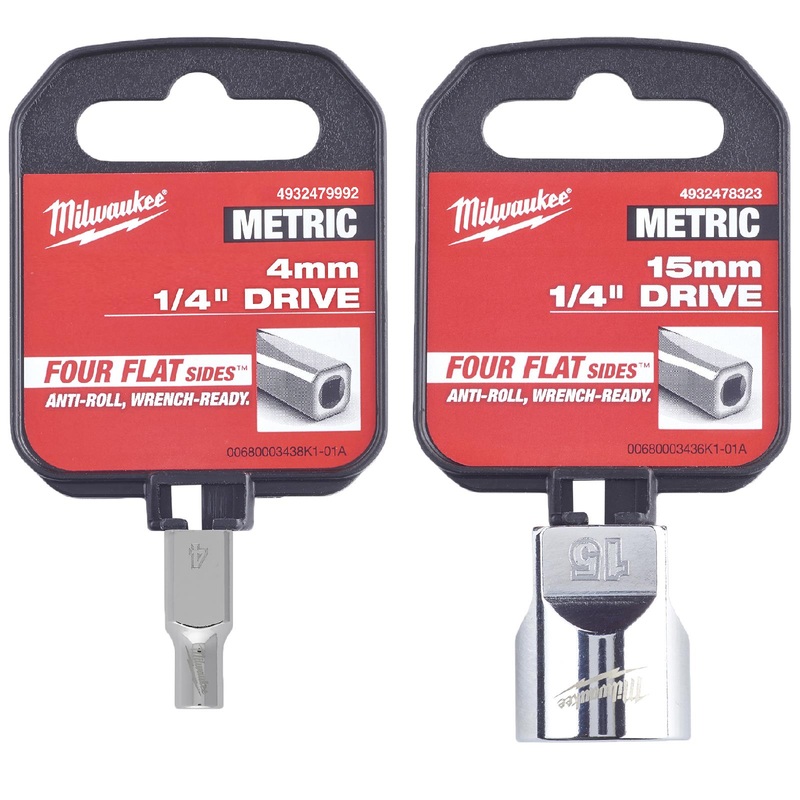 Milwaukee Chrome Socket 1/4" Drive Four Flat Sides Metric Standard 4-15mm Individual