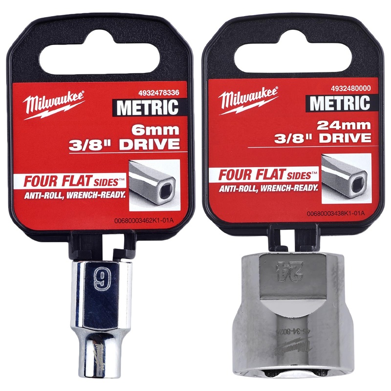 Milwaukee Chrome Socket 3/8" Drive Four Flat Sides Metric Standard 6-24mm Individual