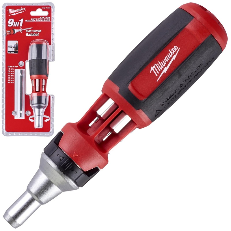 Milwaukee Ratchet Screwdriver 9 in 1 Multi Bit Hex 1.5-6mm