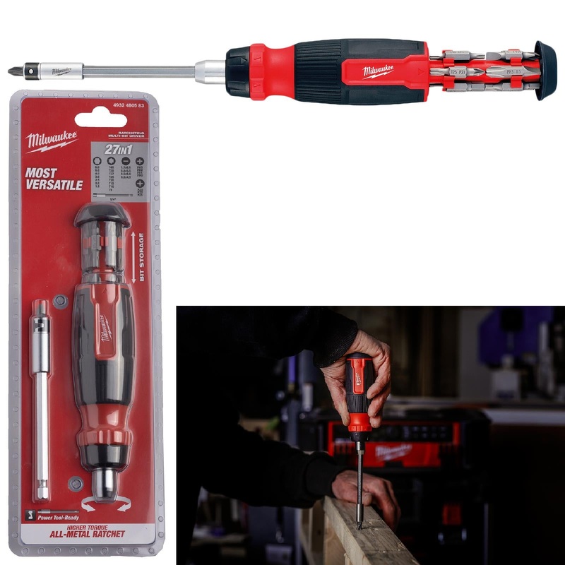 Milwaukee Ratchet Screwdriver Set 27 in 1 Multi Bit Pozi Phillips Torx Slotted Hex