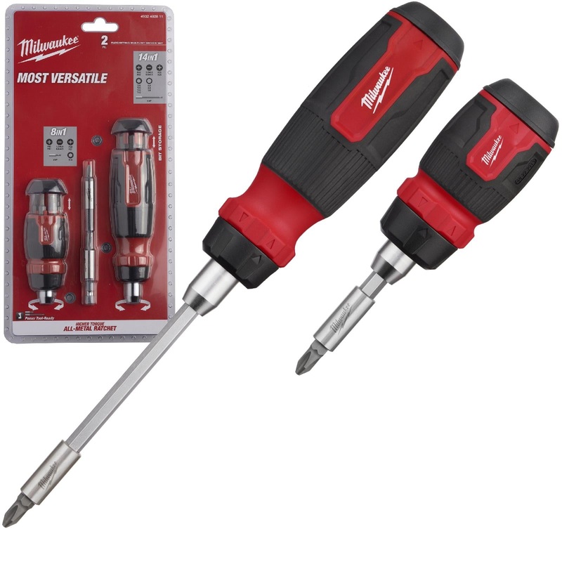Milwaukee Ratchet Screwdriver Set Kit 2 Piece Compact 8 in 1 and Standard 14 in 1