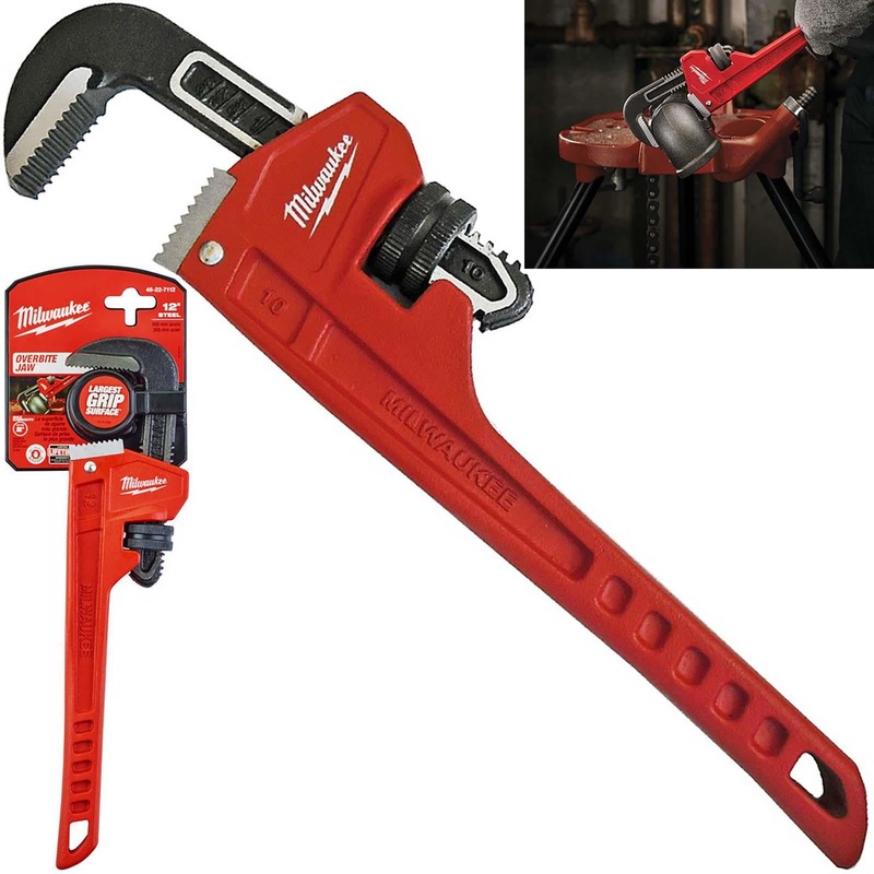 Milwaukee Steel Pipe Wrench 305mm 12" Adjustable Overbite Jaws Spanner
